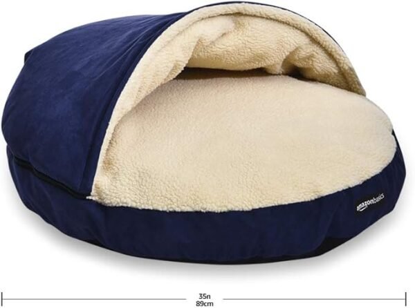 Amazon Basics Pet Cave Bed for Dog, With Removal Nesting Cave Cover, Fits up to 30lbs Pets, 35 x 35 x 13 inches, Blue - Image 2