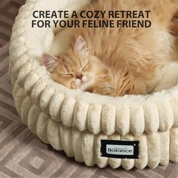 BALANCE Cat Bed Kitten Bed, Washable Round Cat Beds for Indoor Cats, Super Soft Plush Faux Fur Pet Bed for Puppy and Kitten with Anti-Slip Bottom - Image 3