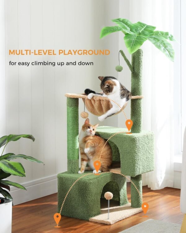 45-Inch Green Cat Tree with 2 Condos for Indoor Cats,Cat Tower with Scratching Posts for Small Cats,Cactus Cat Tree Tower with Hammock and Cat Toys - Image 2