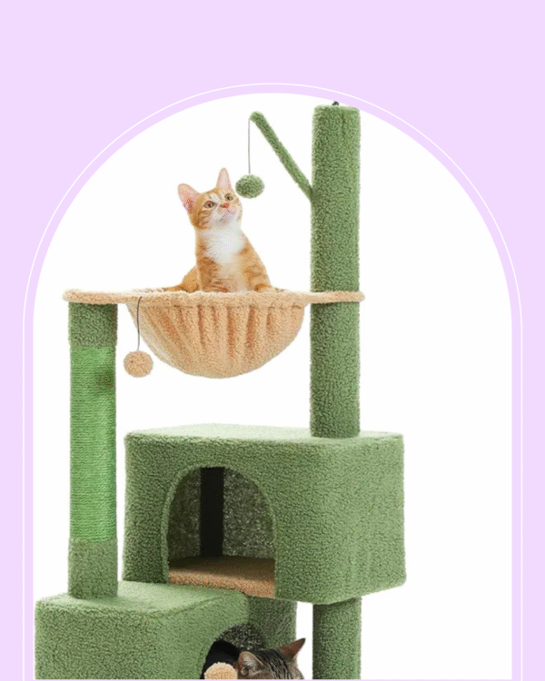 45-Inch Green Cat Tree with 2 Condos for Indoor Cats,Cat Tower with Scratching Posts for Small Cats,Cactus Cat Tree Tower with Hammock and Cat Toys - Image 1