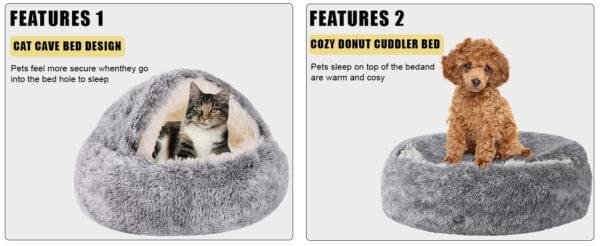 HYQ Small Dog Bed with Cover Cave, Cat Beds for Indoor Cats Washable, Cozy Cat Cave Bed, Round Puppy Bed with Hooded Cover, Dog Beds for Small Dogs with Anti-Slip Bottom (Grey, 20×20 Inch) - Image 3