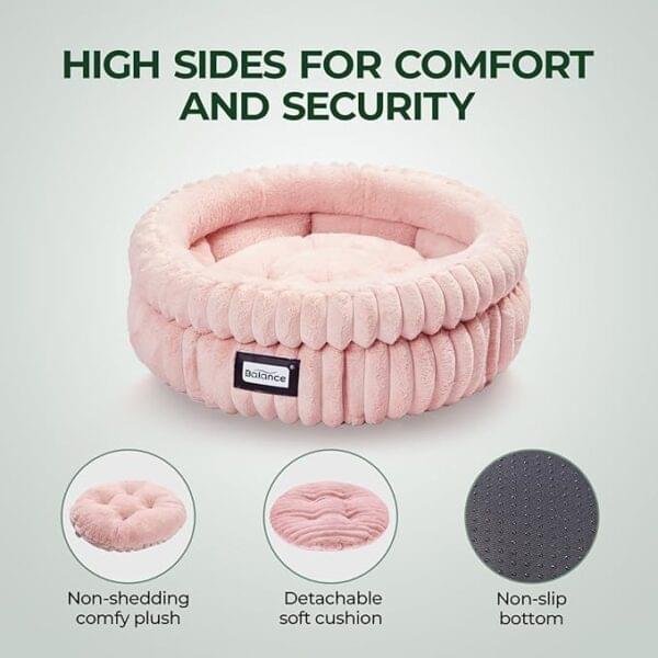 BALANCE Cat Bed Kitten Bed, Washable Round Cat Beds for Indoor Cats, Super Soft Plush Faux Fur Pet Bed for Puppy and Kitten with Anti-Slip Bottom - Image 2