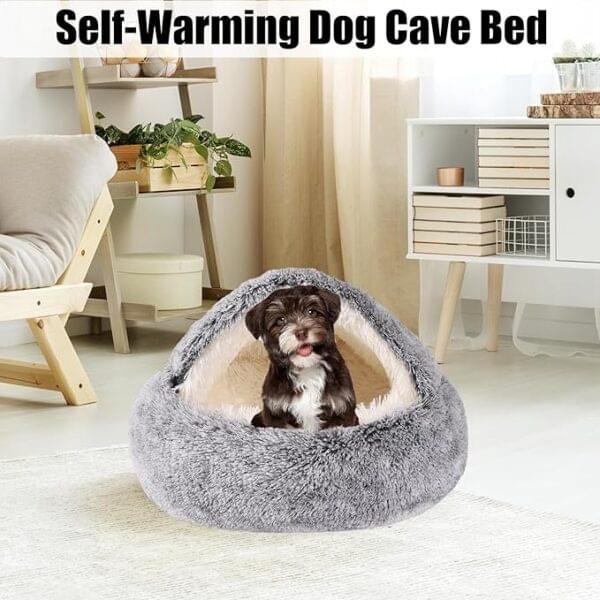 HYQ Small Dog Bed with Cover Cave, Cat Beds for Indoor Cats Washable, Cozy Cat Cave Bed, Round Puppy Bed with Hooded Cover, Dog Beds for Small Dogs with Anti-Slip Bottom (Grey, 20×20 Inch) - Image 4