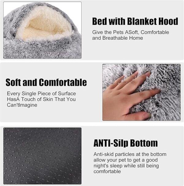 HYQ Small Dog Bed with Cover Cave, Cat Beds for Indoor Cats Washable, Cozy Cat Cave Bed, Round Puppy Bed with Hooded Cover, Dog Beds for Small Dogs with Anti-Slip Bottom (Grey, 20×20 Inch) - Image 6