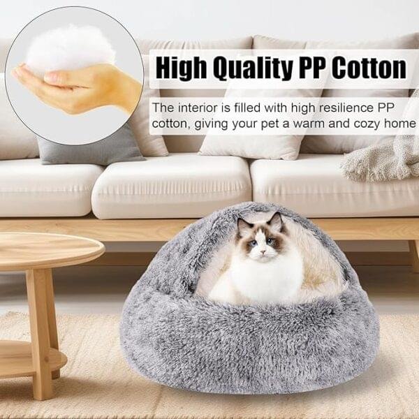 HYQ Small Dog Bed with Cover Cave, Cat Beds for Indoor Cats Washable, Cozy Cat Cave Bed, Round Puppy Bed with Hooded Cover, Dog Beds for Small Dogs with Anti-Slip Bottom (Grey, 20×20 Inch) - Image 2